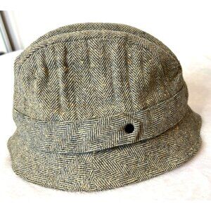 Pendleton Vintage Gray Herringbone Tweed Hat Adjustable Wool LARGE